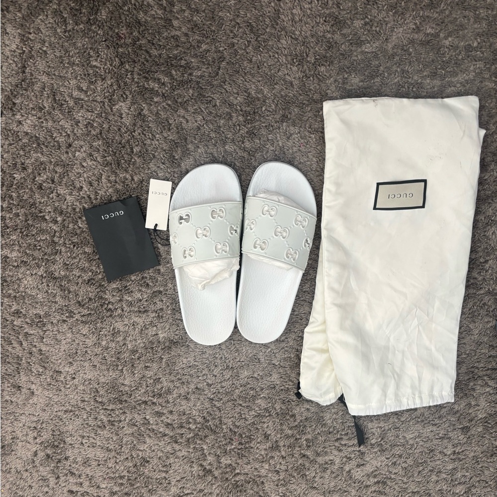Gucci White Logo Slide Sandals